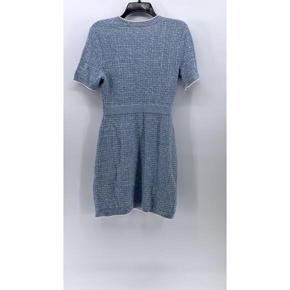 GOELIA Women's Blue-White Knit V-Neck Gathered Waist Button-Up Mini Dress SZ XS - Picture 3 of 12